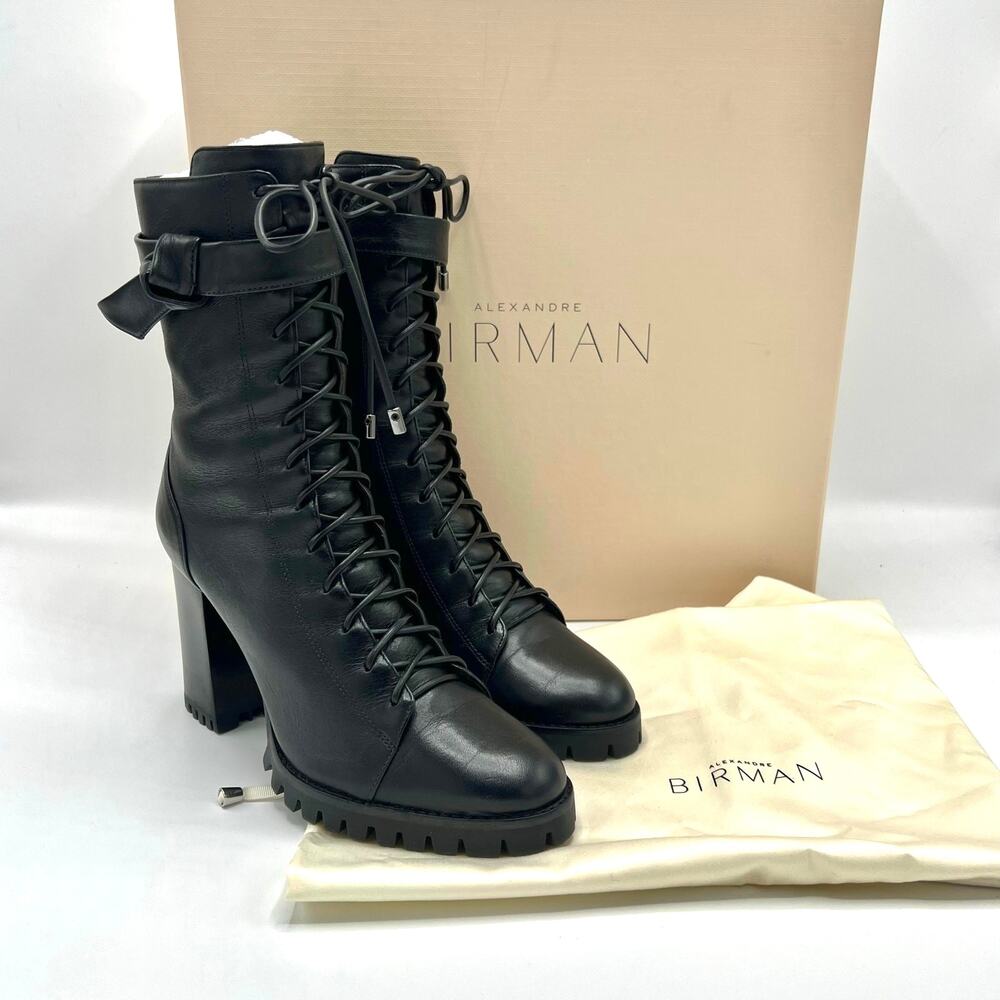 Alexandre Birman Evelyn Bootie 36 Black Leather Lug Sole Combat Lace Up Goth